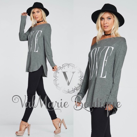 Gray Off Shoulder Love Top - Picture 3 of 3
